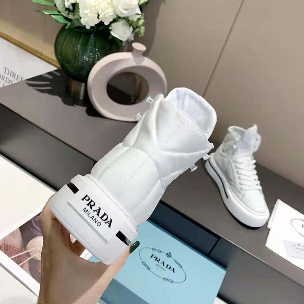 Prada Women Macro Re-Nylon and Brushed Leather High-top Sneakers-White - image 6