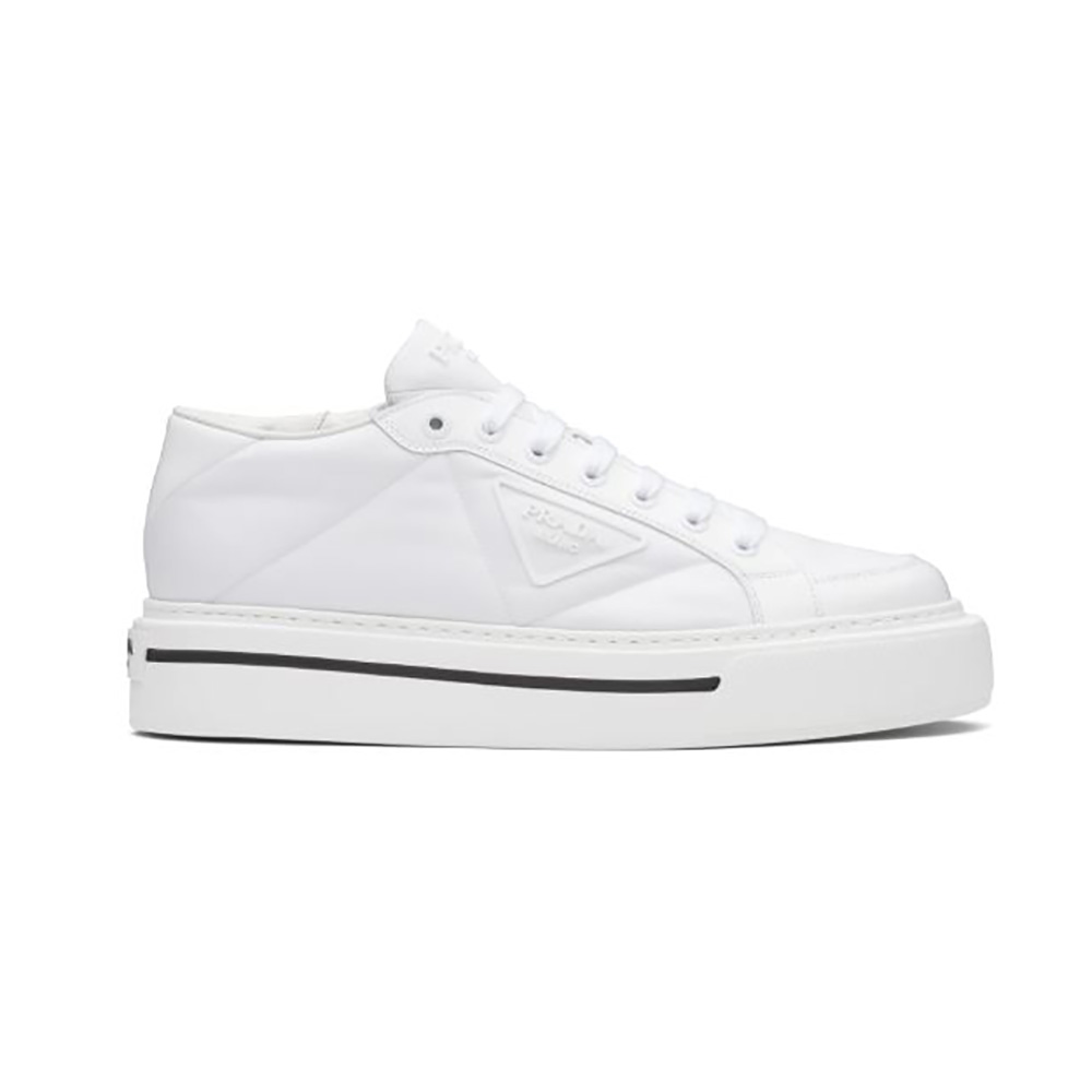 Side profile of Prada Women Macro Re-Nylon and Brushed Leather Sneakers