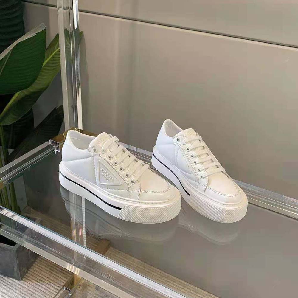 Top view showing lace closure on Prada Women Macro Re-Nylon Sneakers