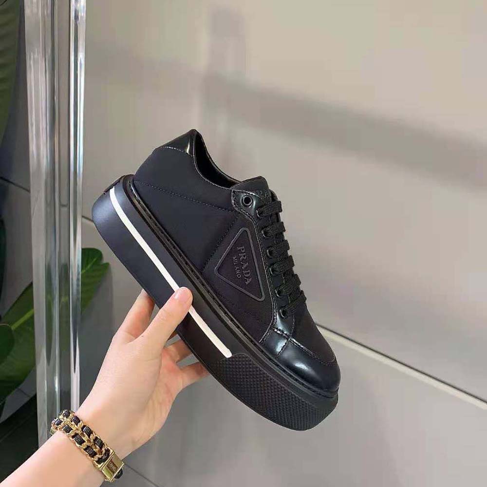Prada Women Macro Re-Nylon and Brushed Leather Sneakers-Black - image 6