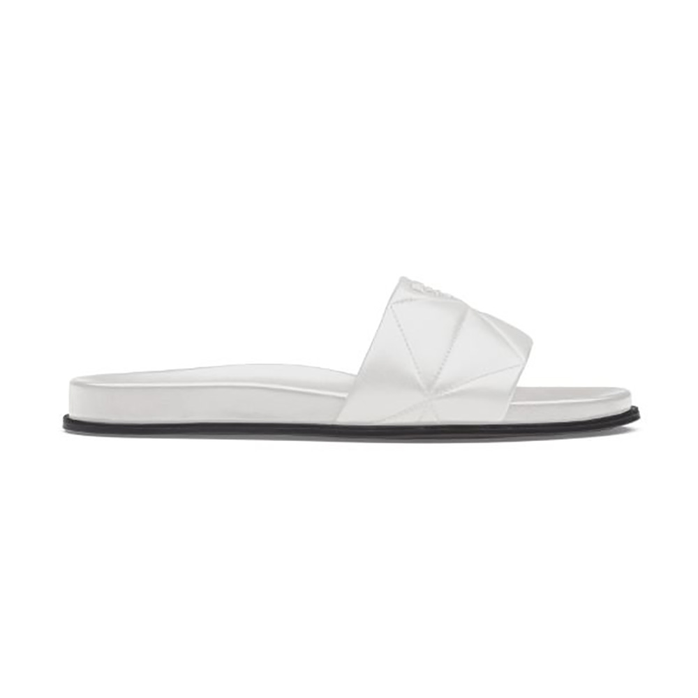 Side view of Prada Women Nappa Leather Slides in 20mm Heel-White