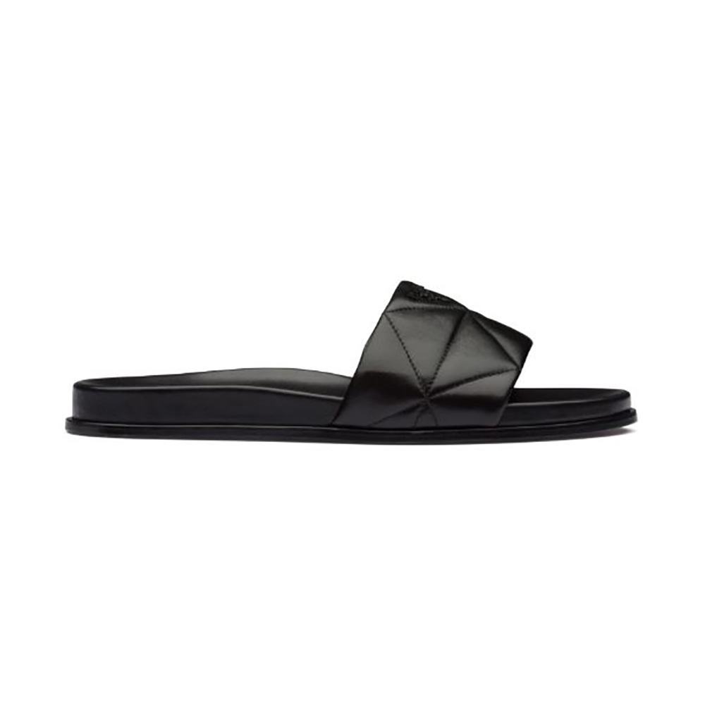 Side view of Prada Women Nappa Leather Slides in 20mm Heel-Black