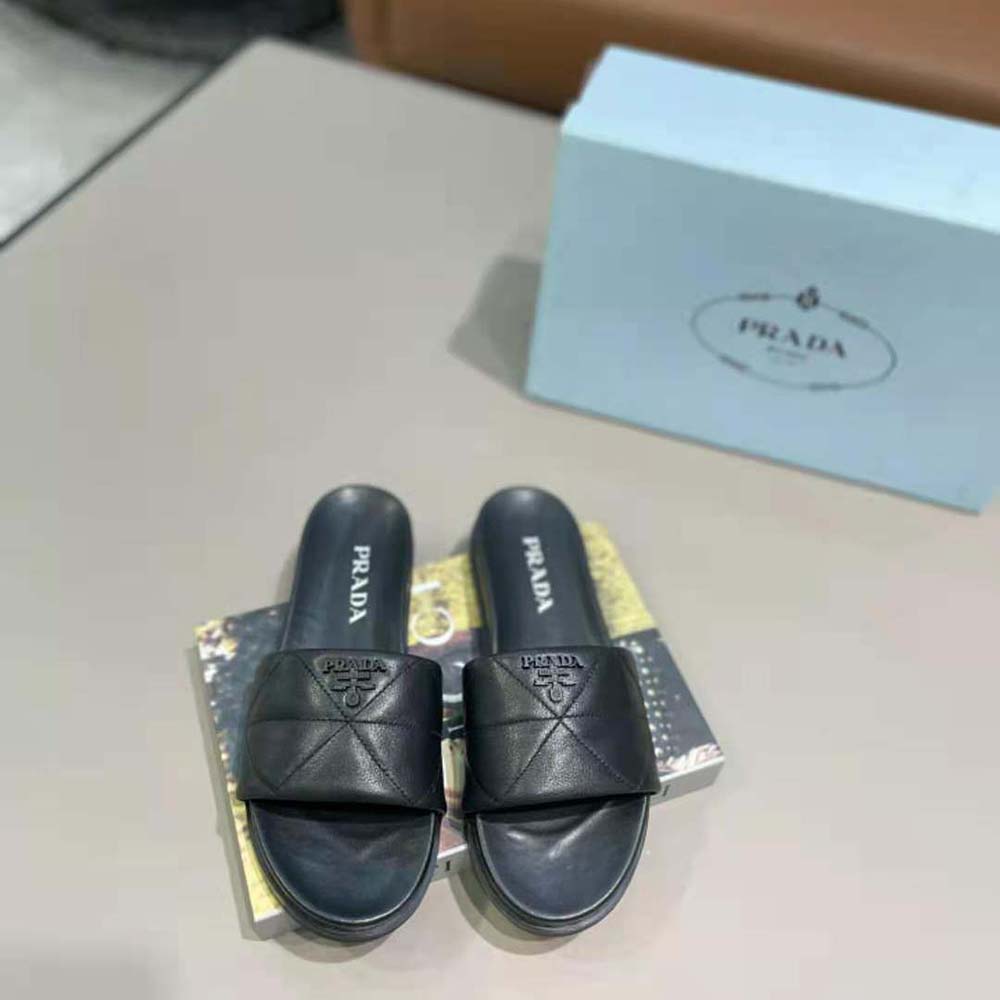 Top angle showing silhouette of Prada Women Nappa Leather Slides