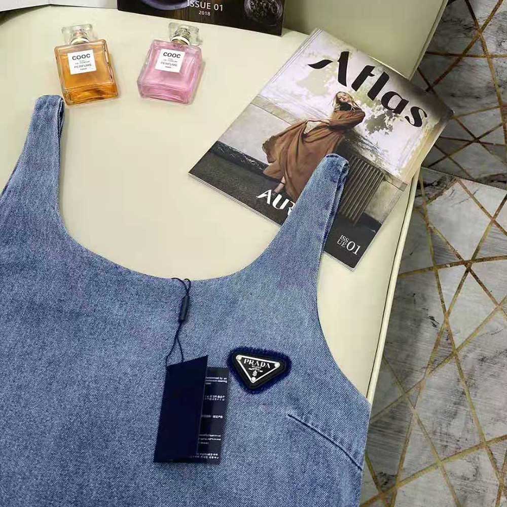 Prada Women Organic Denim Mini-Dress-Navy - image 7