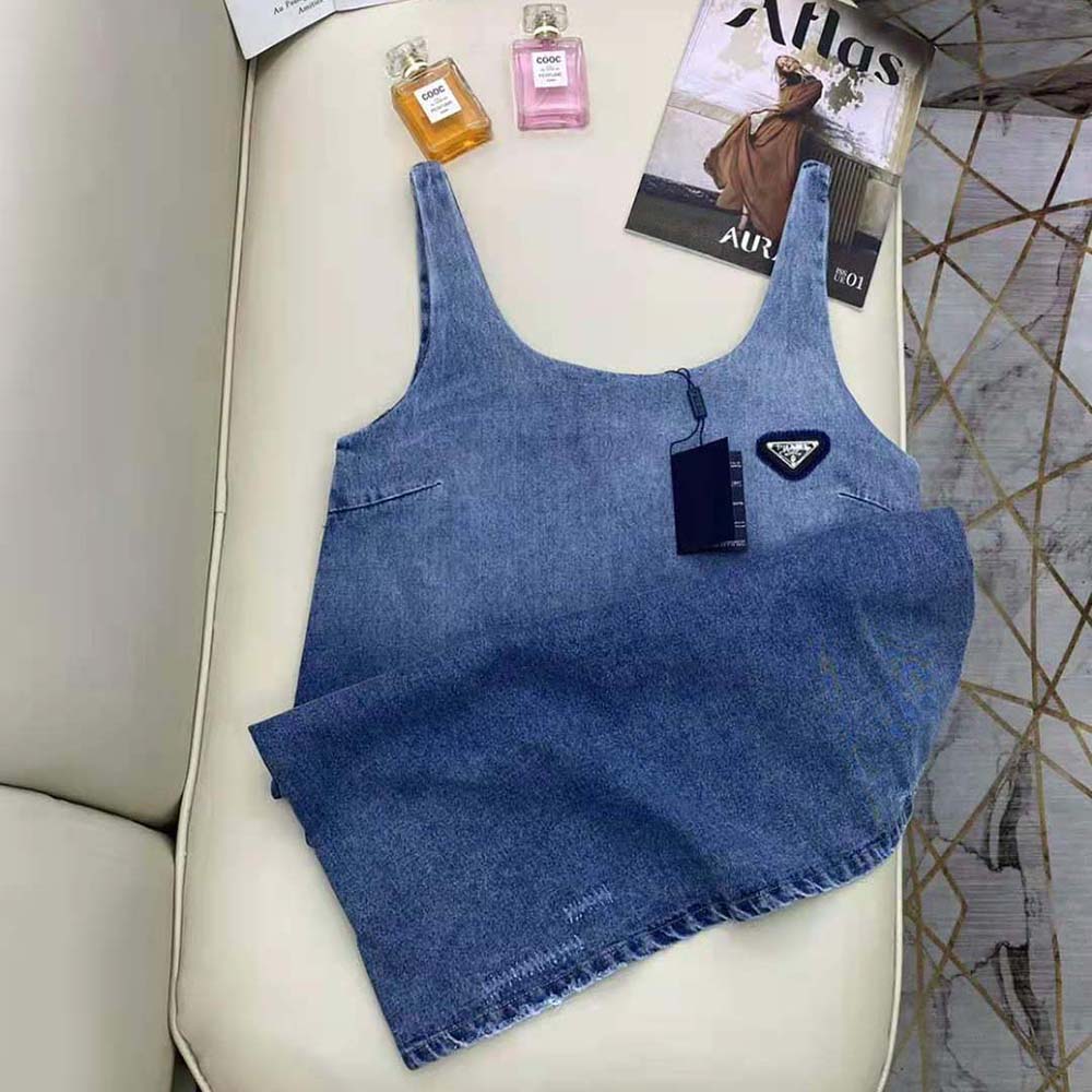 Prada Women Organic Denim Mini-Dress-Navy - image 4