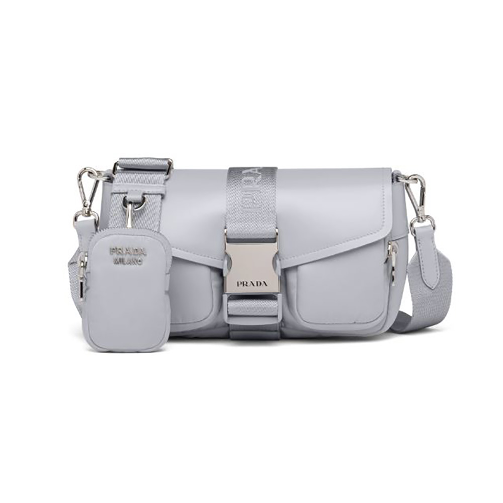 Front view of Prada Women Pocket Nylon and Brushed Leather Bag-Blue