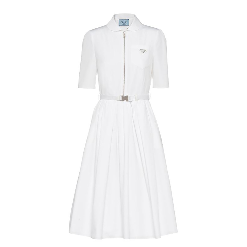 Front view of Prada Women Poplin Dress-White showing silhouette