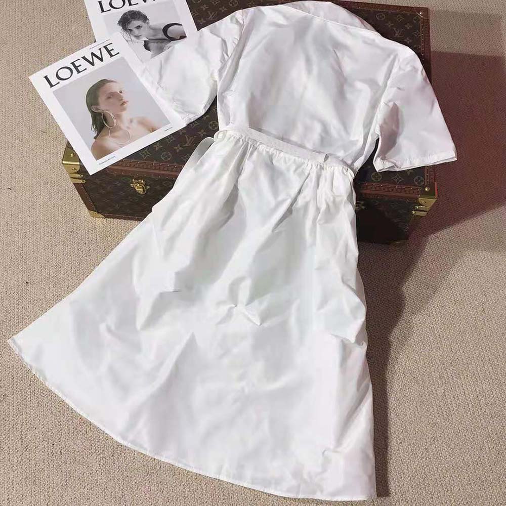 Side angle highlighting fabric texture of Prada Women Poplin Dress-White