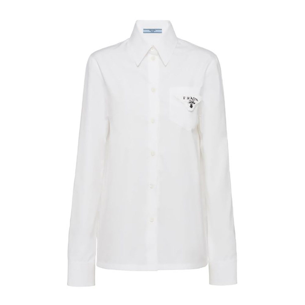 Front view of Prada Women Poplin Shirt Reveals a Complex Simplicity Constantly in white