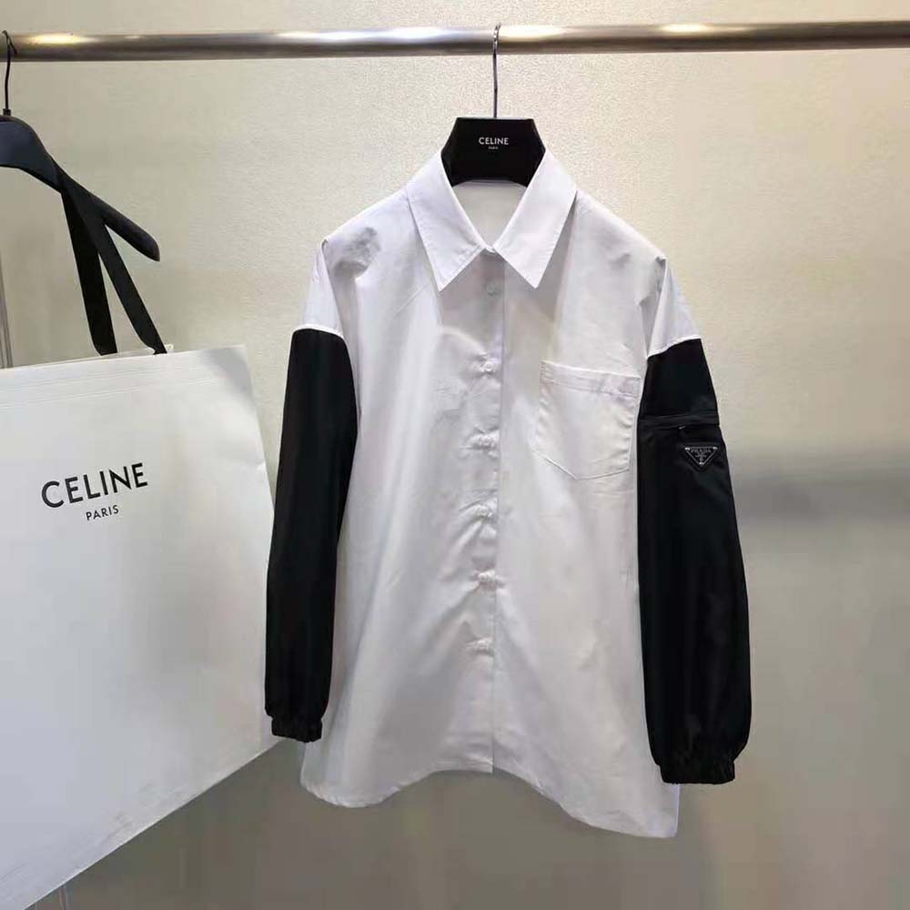 Side angle showcasing silhouette of Prada Women Poplin Shirt-White