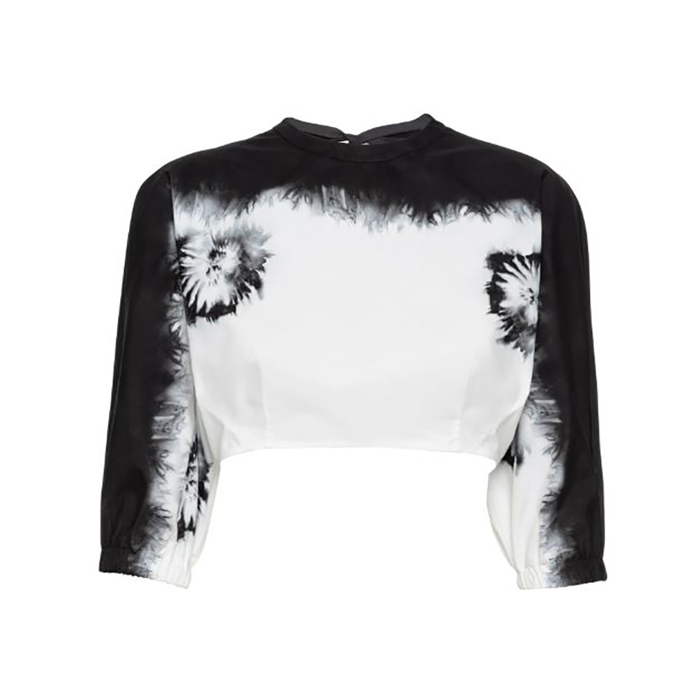 Front view of Prada Women Printed Poplin Crop Top-White with printed detail