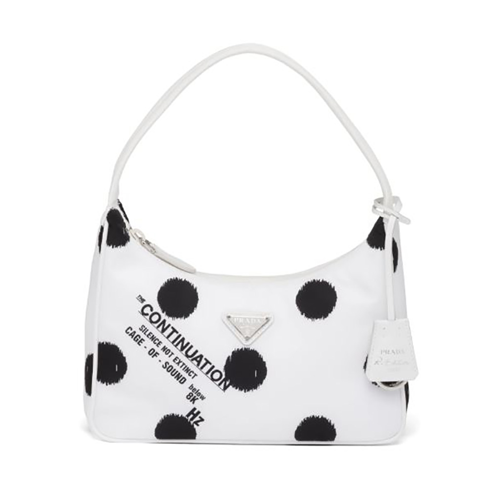 Front view of Prada Women Printed Re-Nylon Re-Edition 2000 Mini-Bag in white