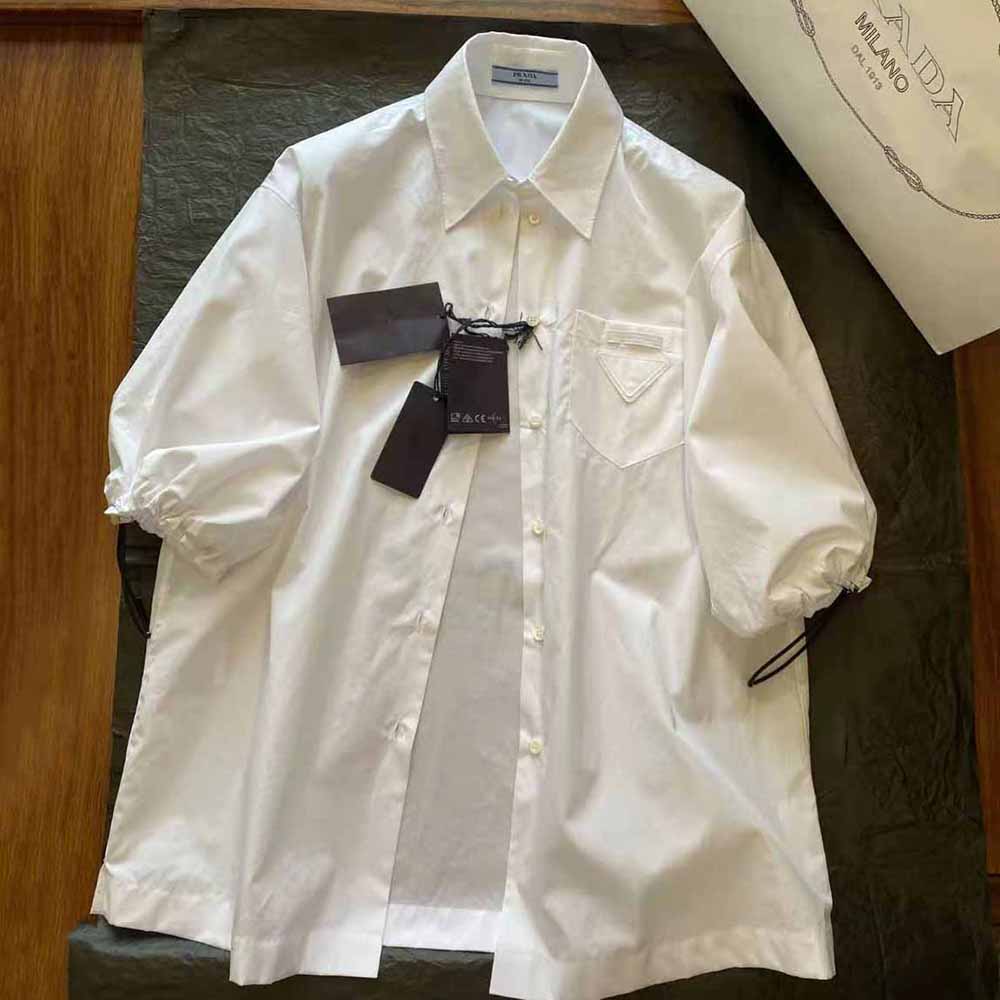 Prada Women Puffy Sleeve Poplin Blouse-White - image 4