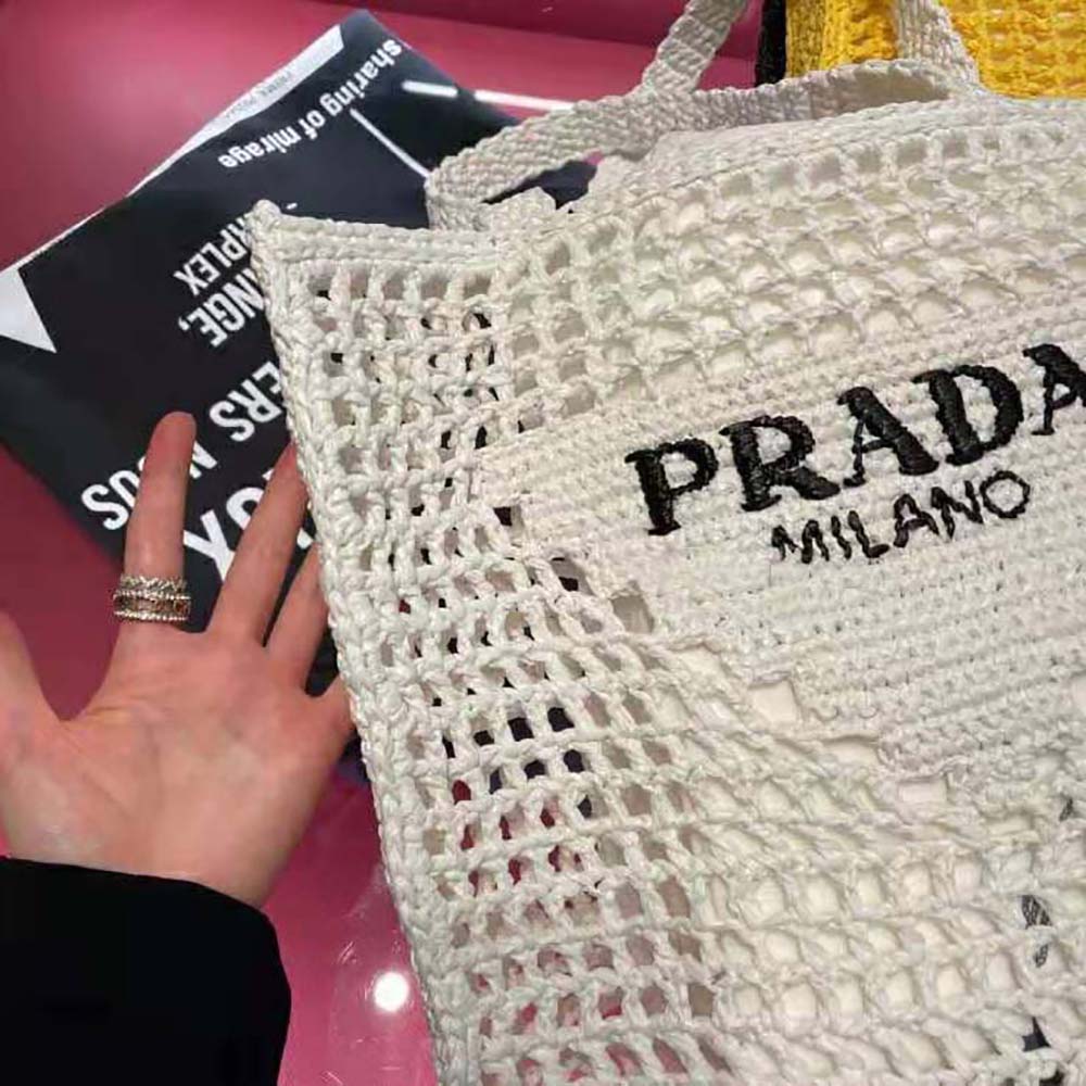 Prada Women Raffia Tote Bag-White - image 5