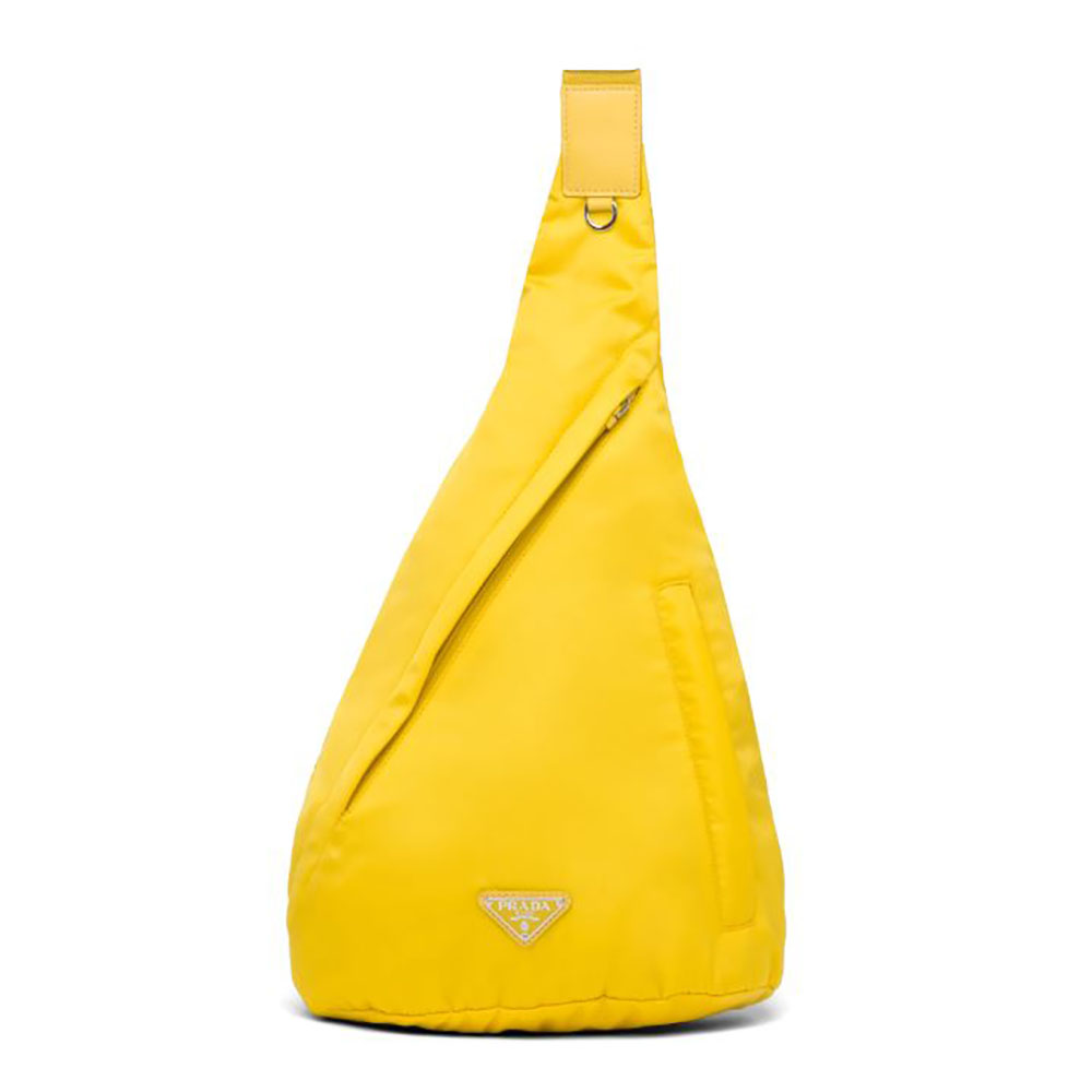 Front view of Prada Women Re-Nylon and Leather Backpack-Yellow showing bright color