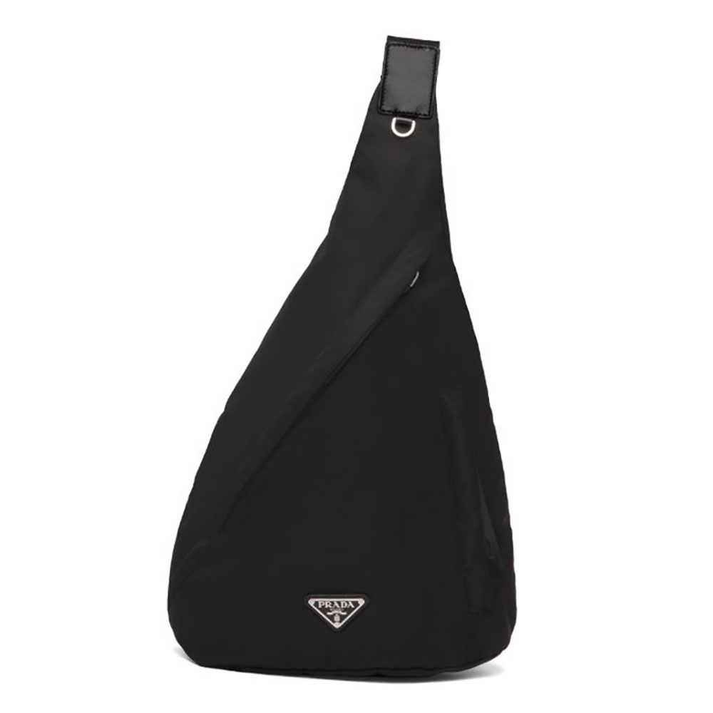 Front view of Prada Women Re-Nylon and Leather Backpack-Black showcasing sleek design