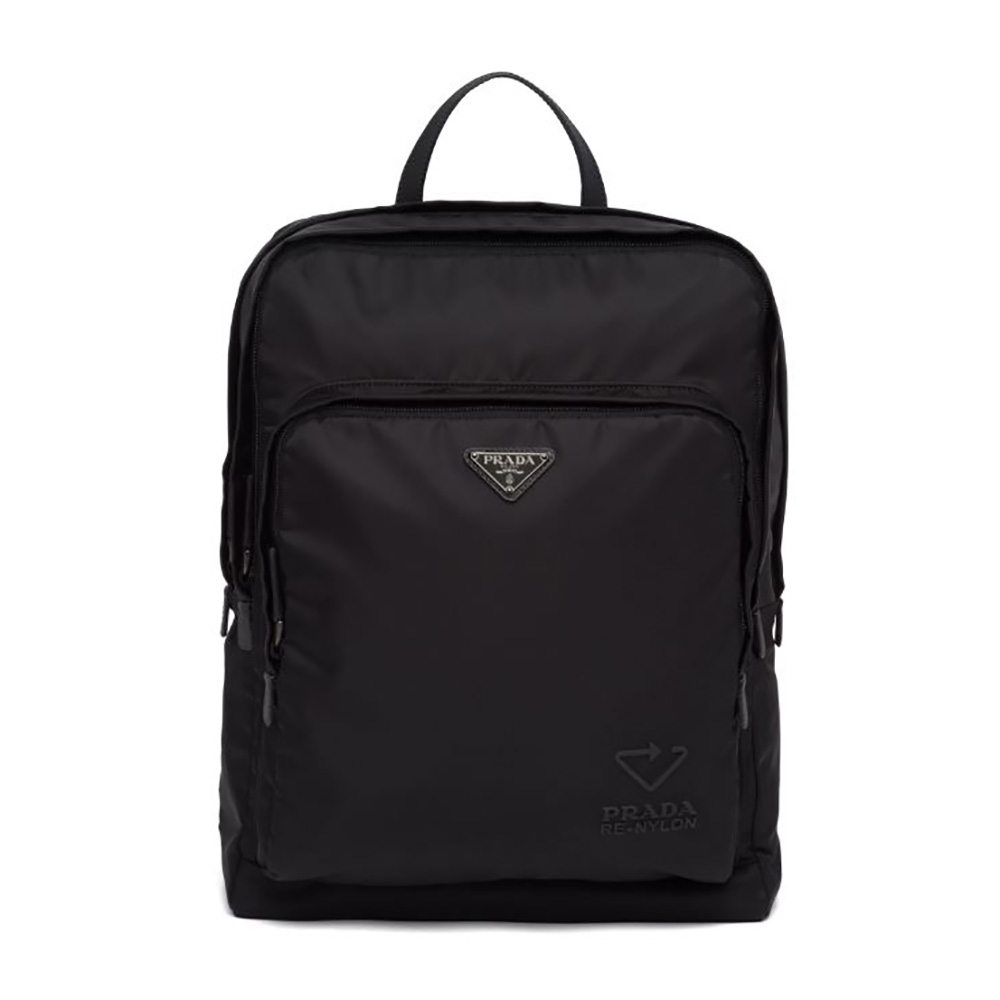 Front view of Prada Women Re-Nylon and Saffiano Leather Backpack-Black