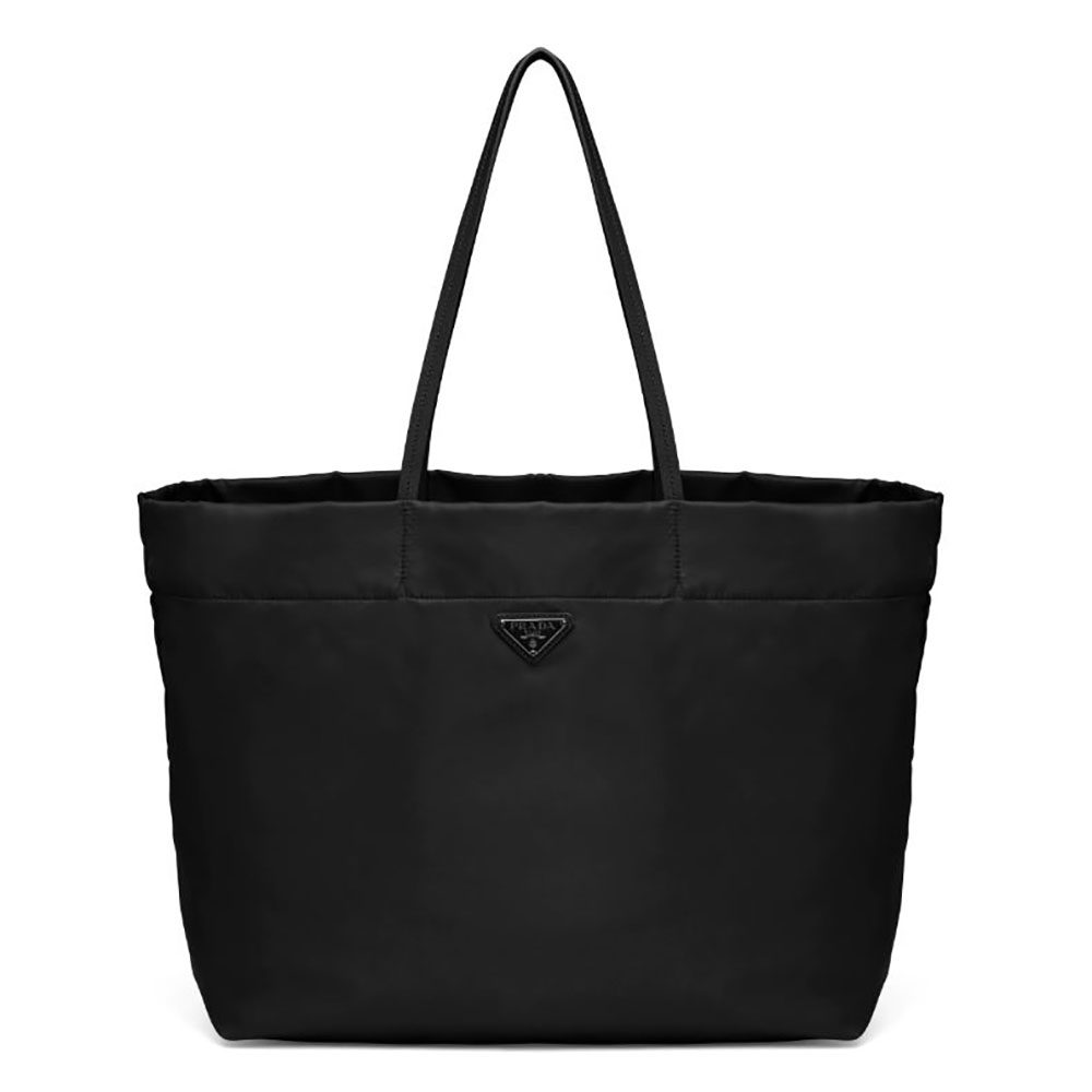 Front angle of Prada Women Re-Nylon and Saffiano Leather Tote Bag-Black