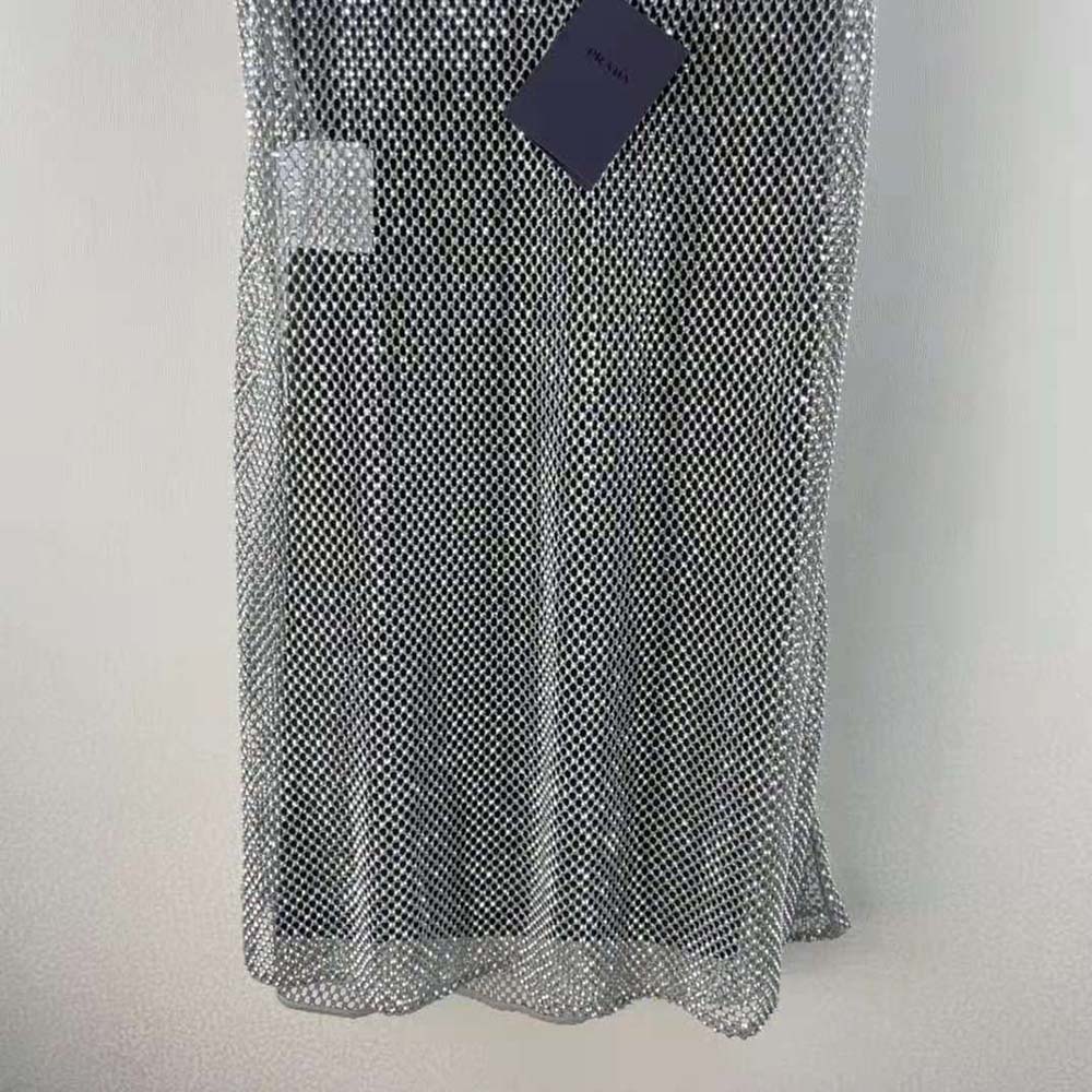 Prada Women Rhinestone Embroidered Mesh Mini-Dress - image 5