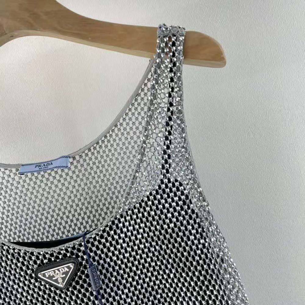 Prada Women Rhinestone Embroidered Mesh Mini-Dress - image 7