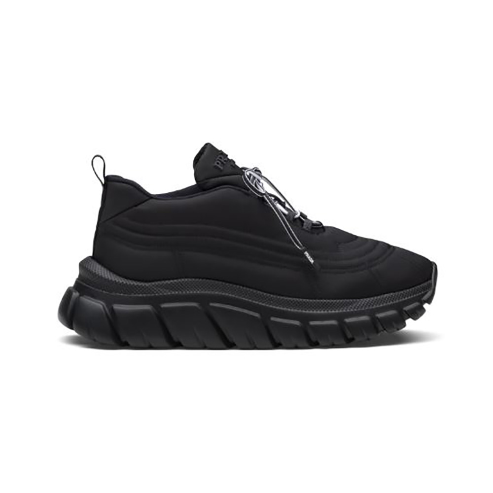 Side view of Prada Women Rush Gabardine Re-Nylon Sneakers-Black