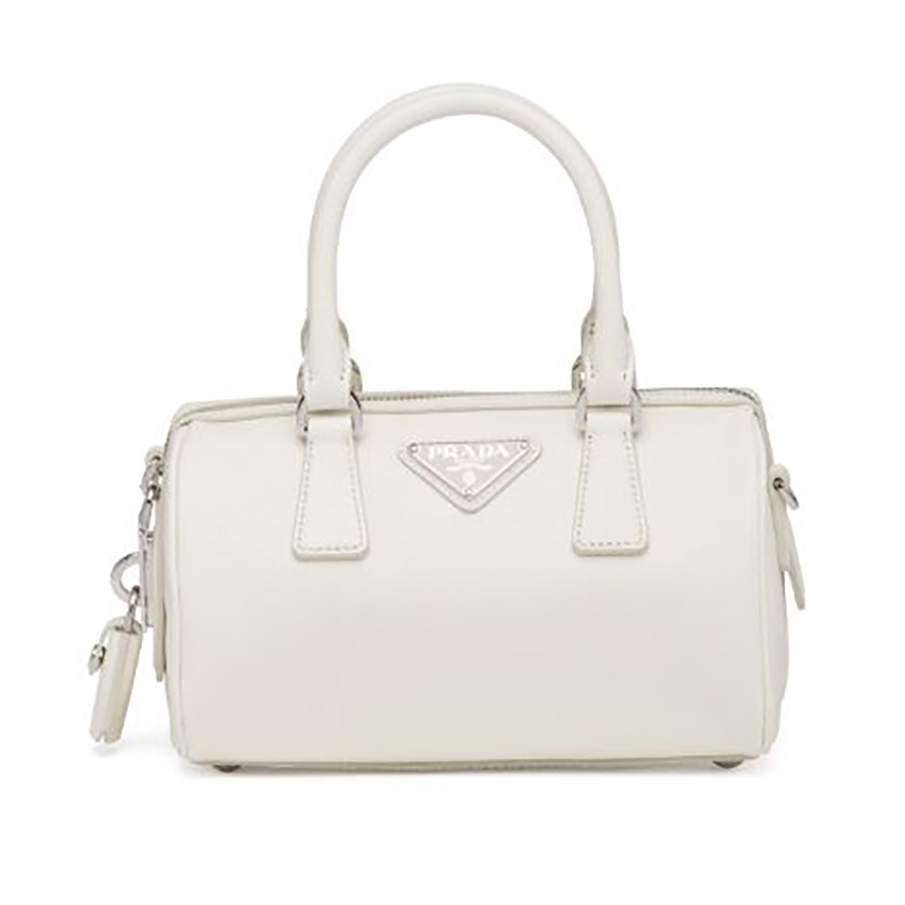 Front view of Prada Women Saffiano Leather Top-handle Bag-White with handle