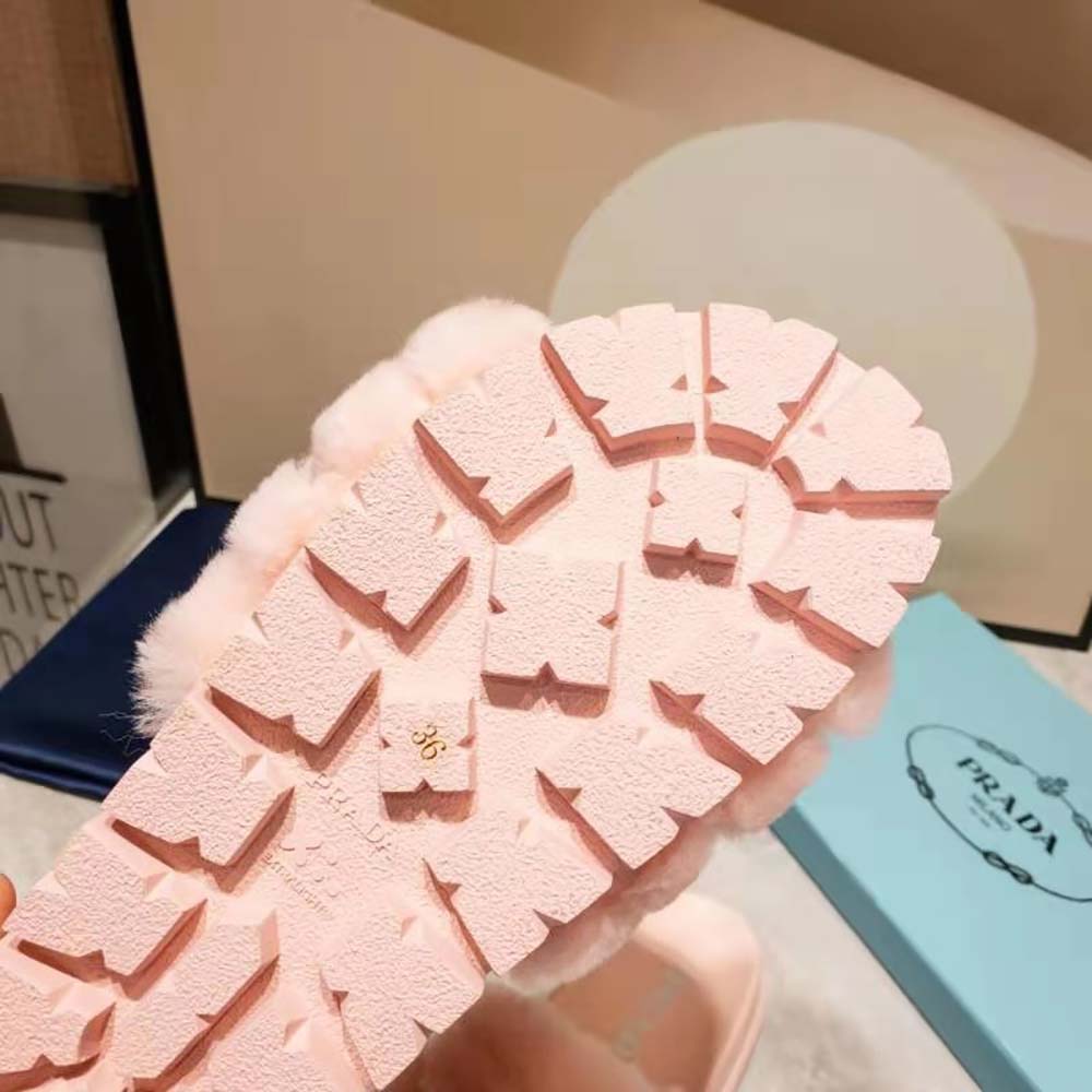 Prada Women Shearling Slides in 20mm Heel-Pink - image 10