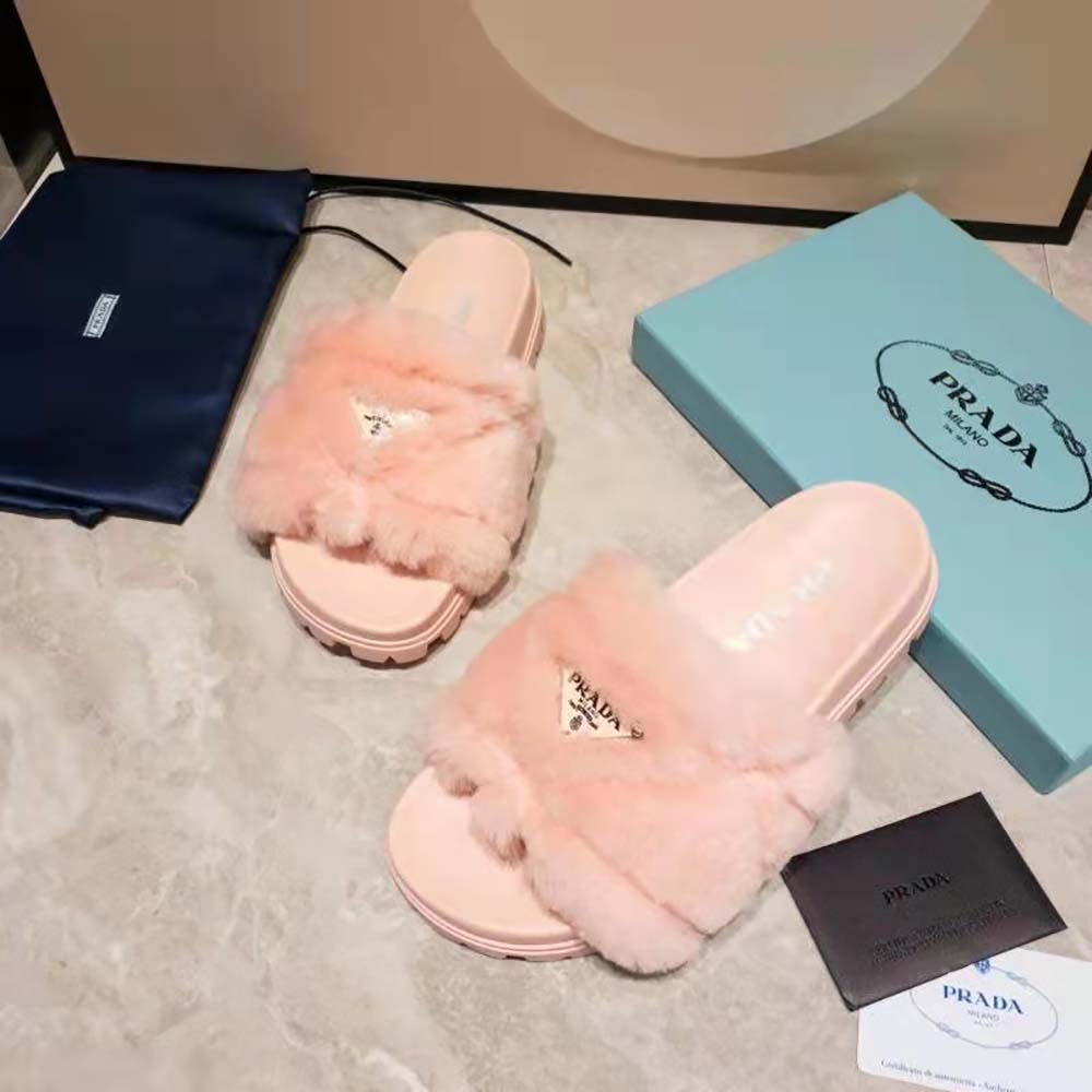 Prada Women Shearling Slides in 20mm Heel-Pink - image 4