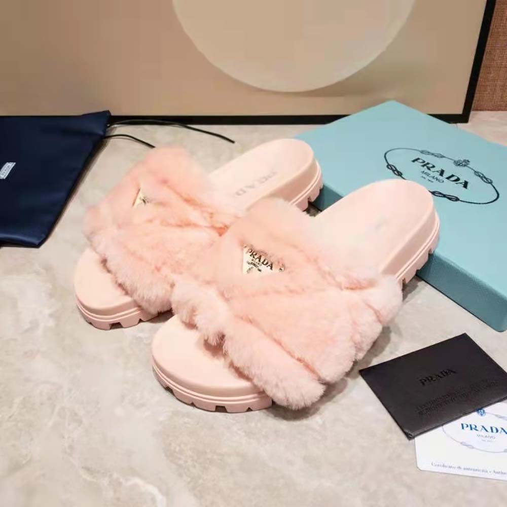 Prada Women Shearling Slides in 20mm Heel-Pink - image 5