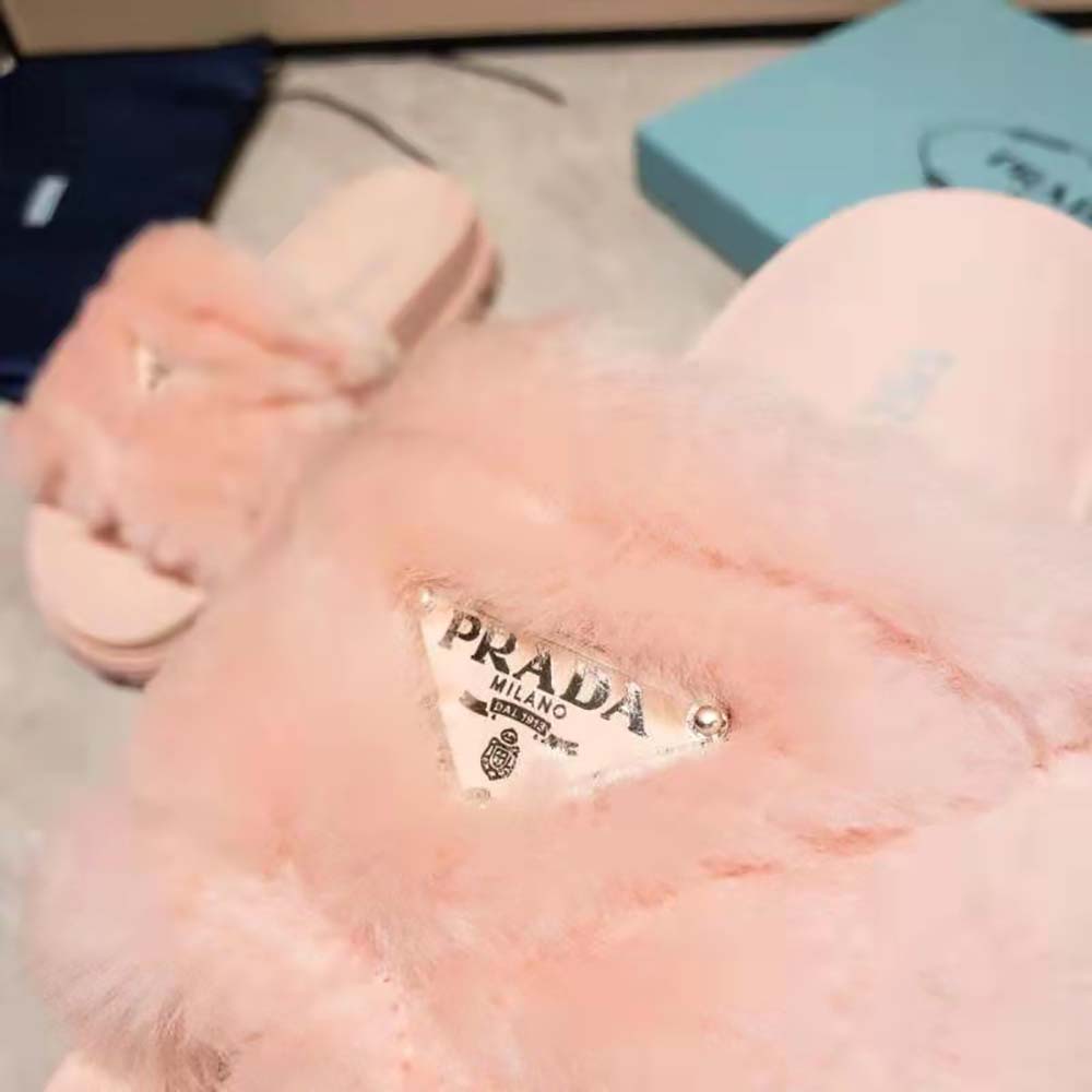 Prada Women Shearling Slides in 20mm Heel-Pink - image 7