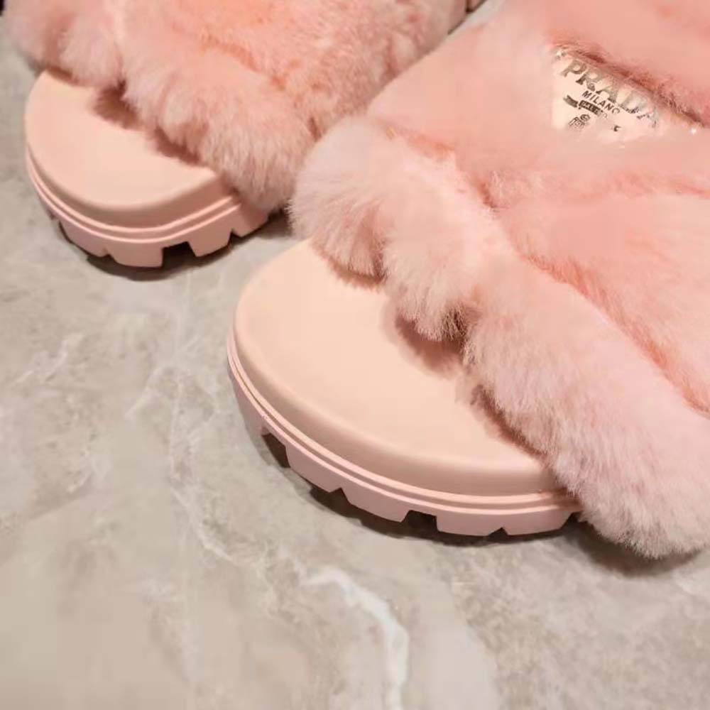 Prada Women Shearling Slides in 20mm Heel-Pink - image 8