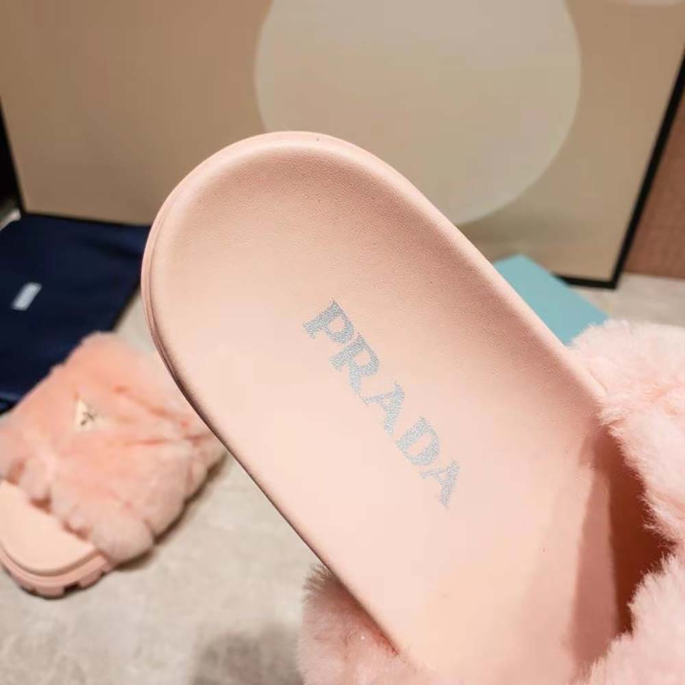 Prada Women Shearling Slides in 20mm Heel-Pink - image 9