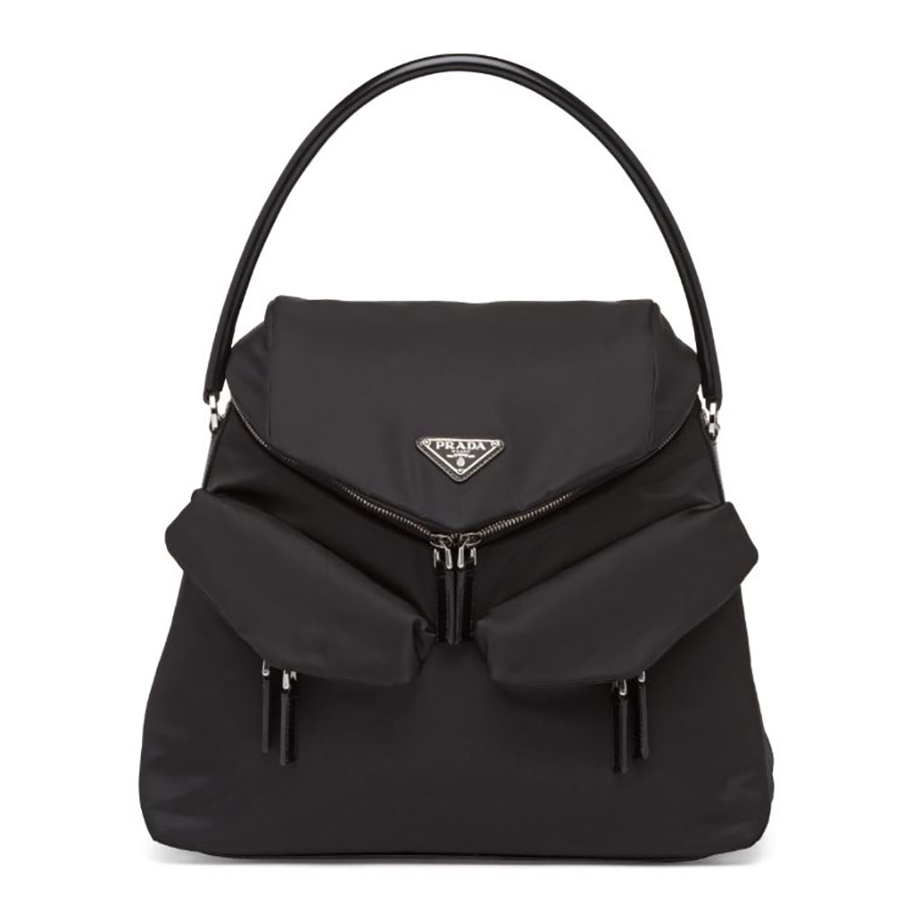 Front view of Prada Women Signaux Nylon and Leather Hobo Bag-Black