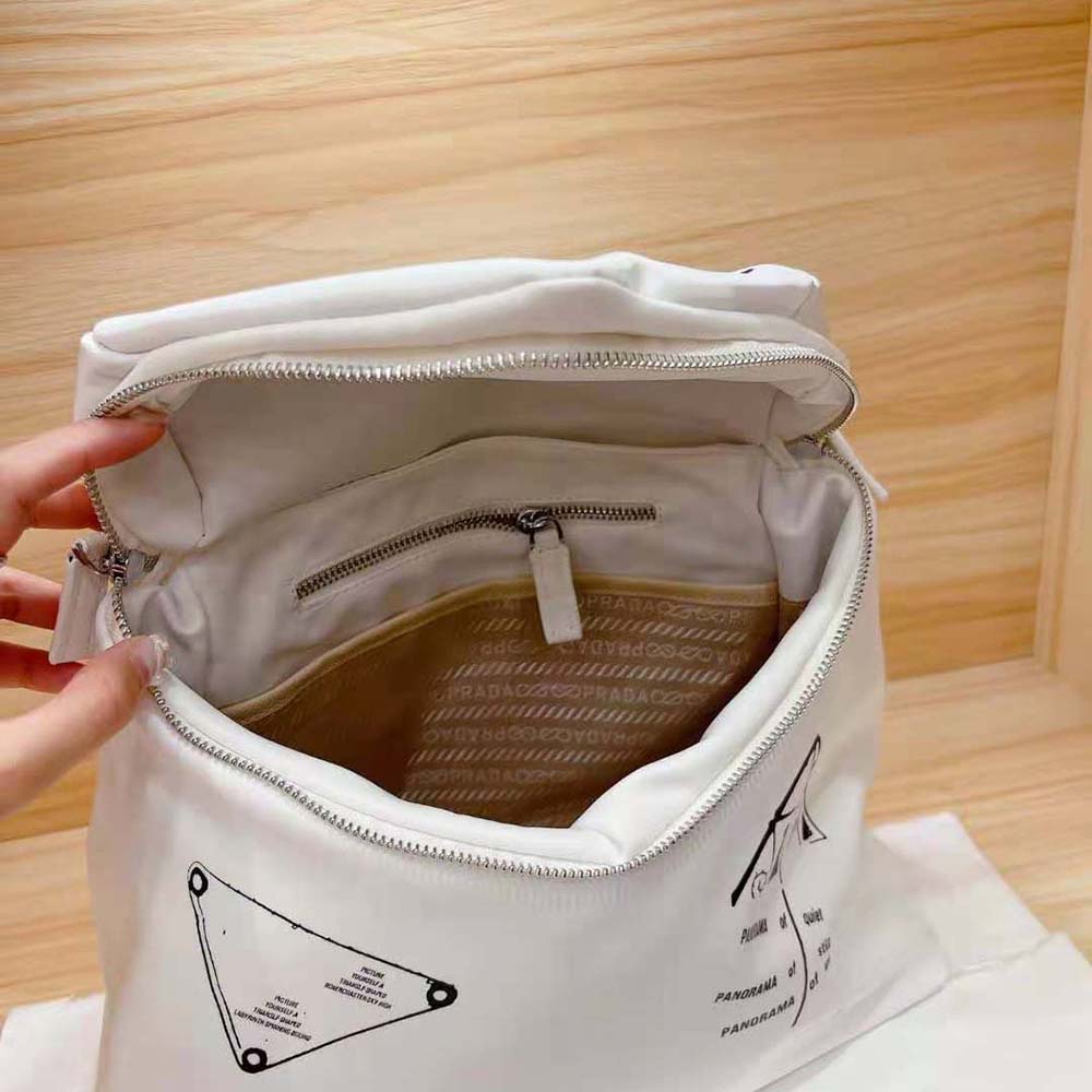 Prada Women Signaux Printed Nylon Backpack-White - image 8