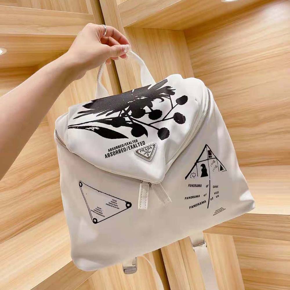 Prada Women Signaux Printed Nylon Backpack-White - image 10