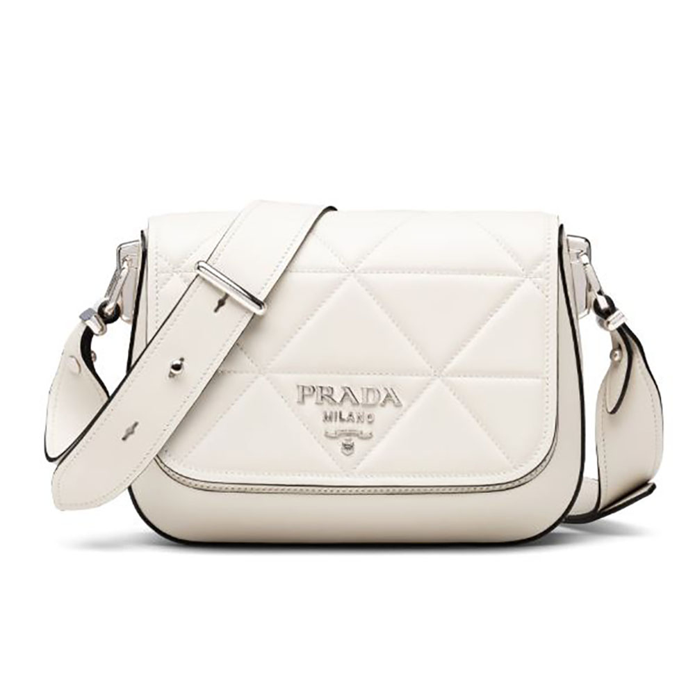 Front view of Prada Women Spectrum Leather Bag-White with flap closed