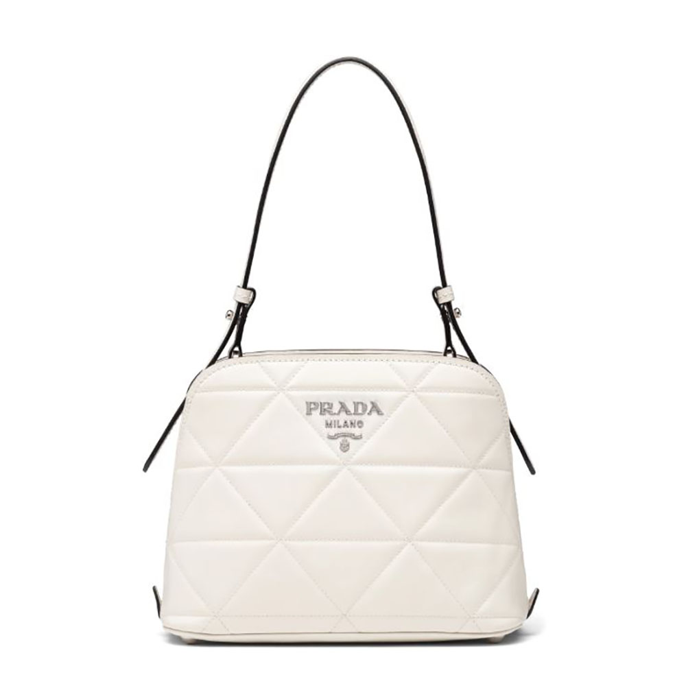 Front angle of Prada Women Spectrum Small Leather Bag-White showing logo
