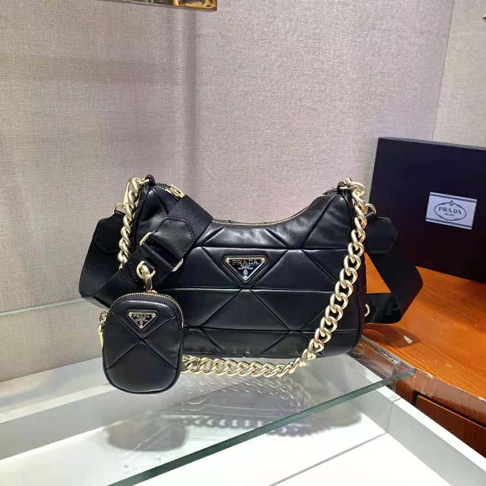 Prada Women System Nappa Leather Patchwork Shoulder Bag-Black - image 4