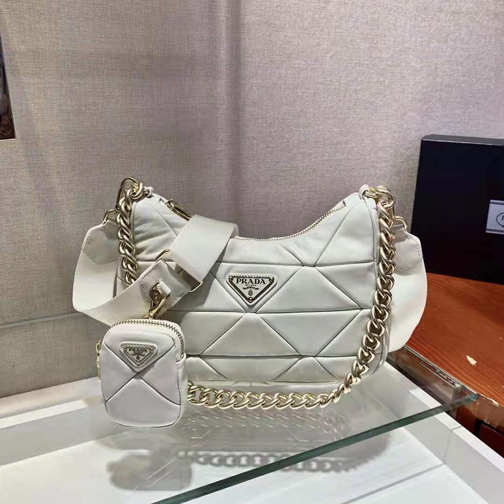 Prada Women System Nappa Leather Patchwork Shoulder Bag-White - image 5