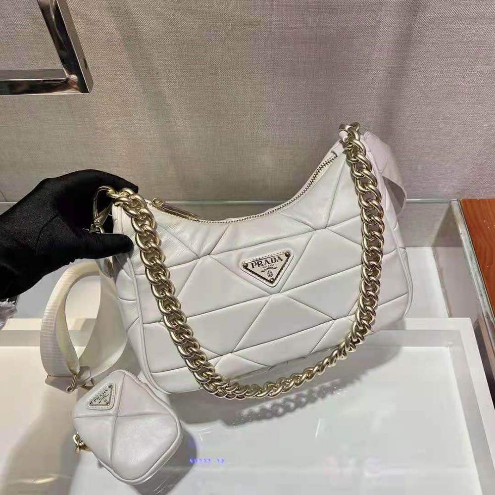 Prada Women System Nappa Leather Patchwork Shoulder Bag-White - image 4