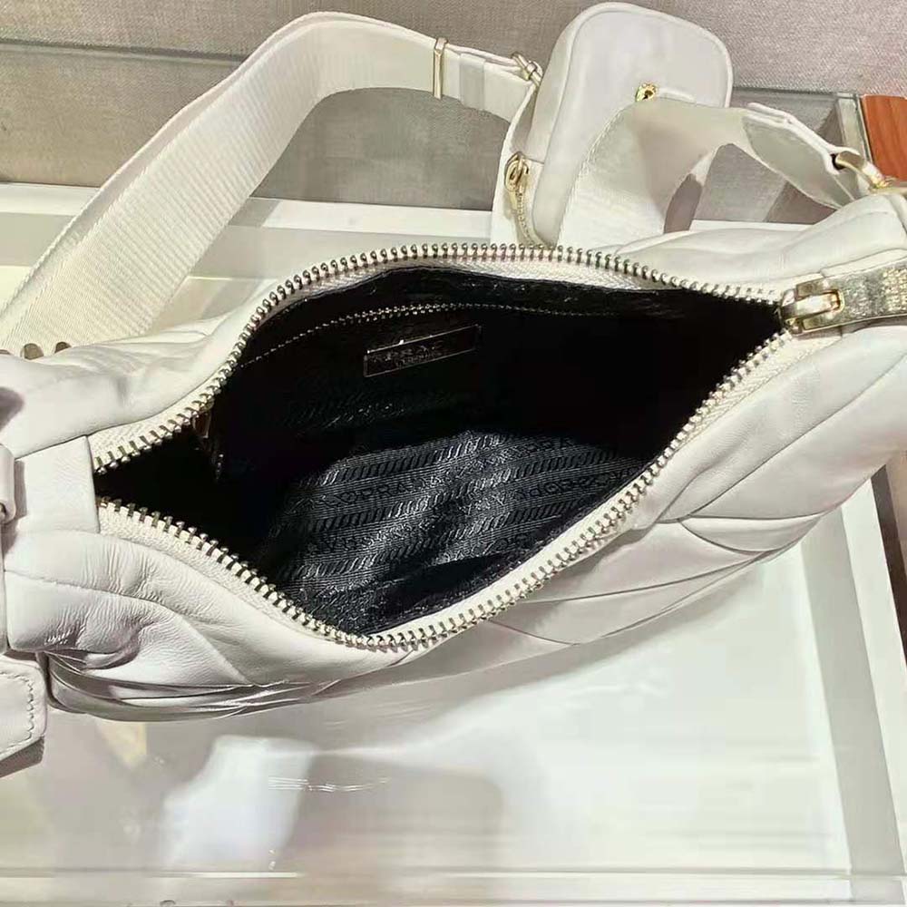 Prada Women System Nappa Leather Patchwork Shoulder Bag-White - image 8