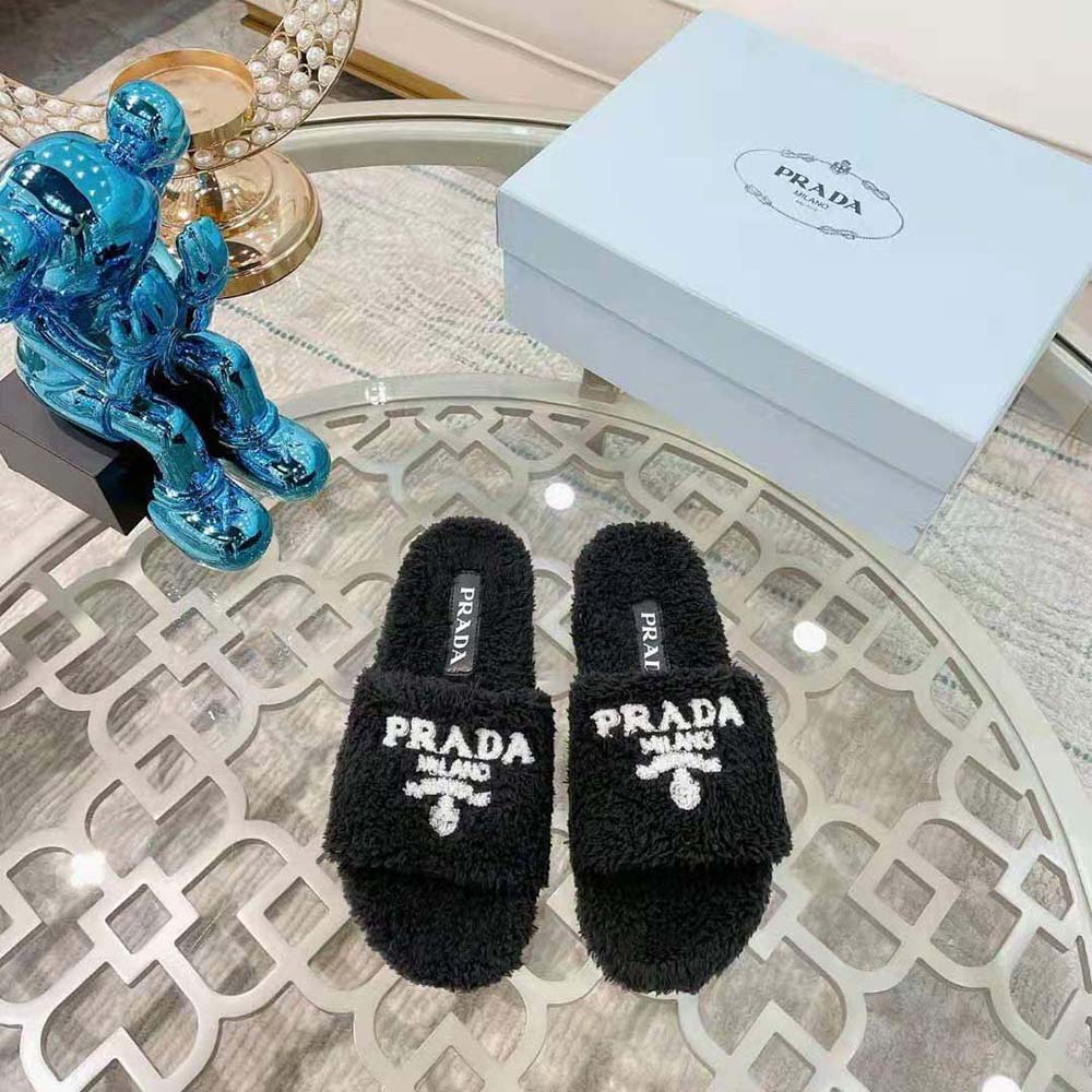 Prada Women Terry Cloth Slides-Black - image 5