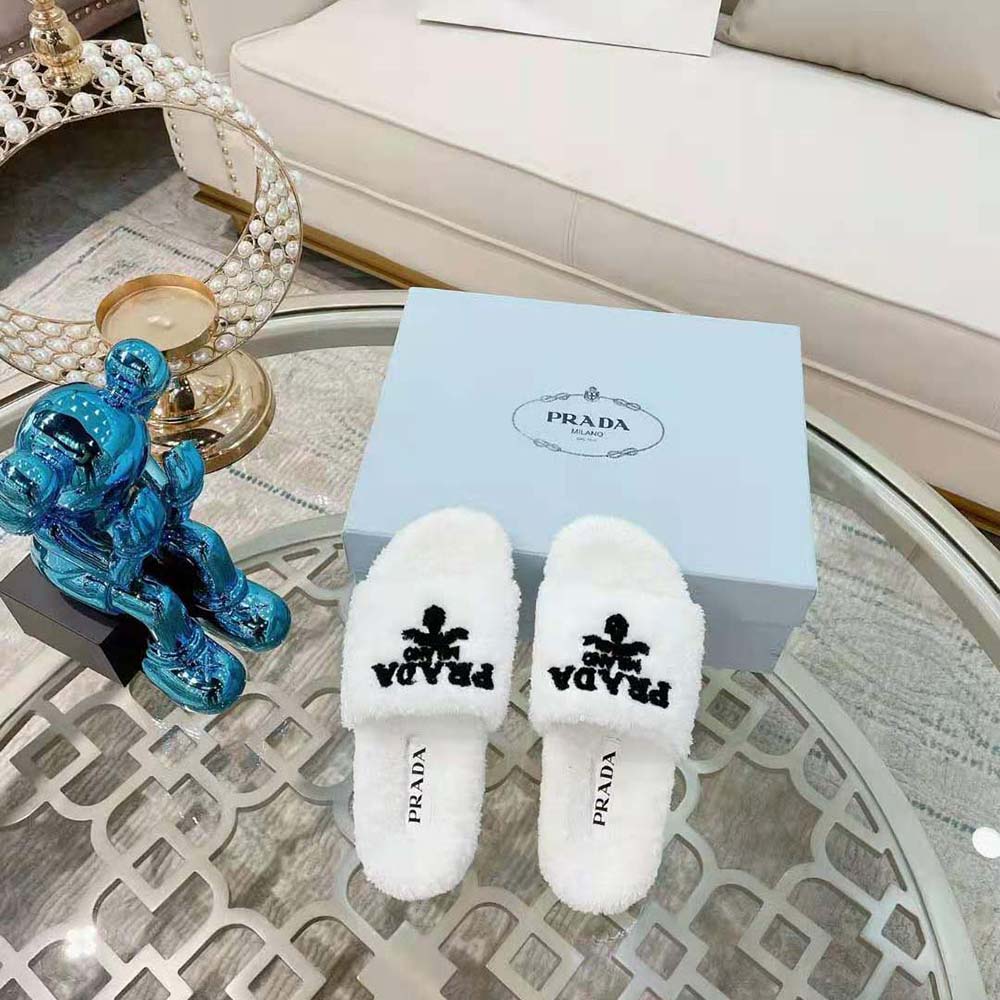 Top view of flat silhouette Prada Women Terry Cloth Slides-White