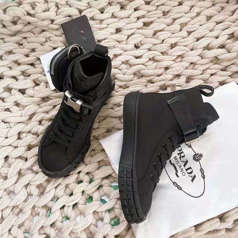 Prada Unisex Wheel Re-Nylon High-top Sneakers-Black - image 6