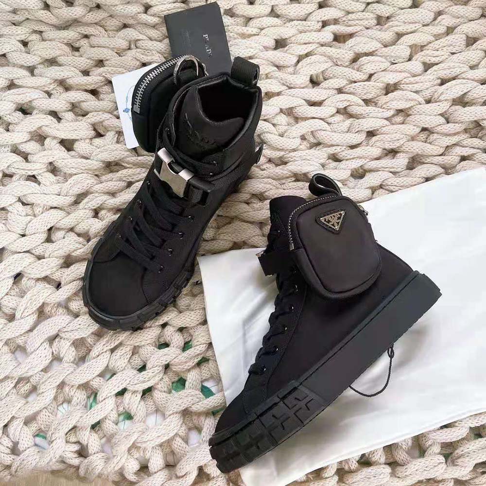 Prada Unisex Wheel Re-Nylon High-top Sneakers-Black - image 5