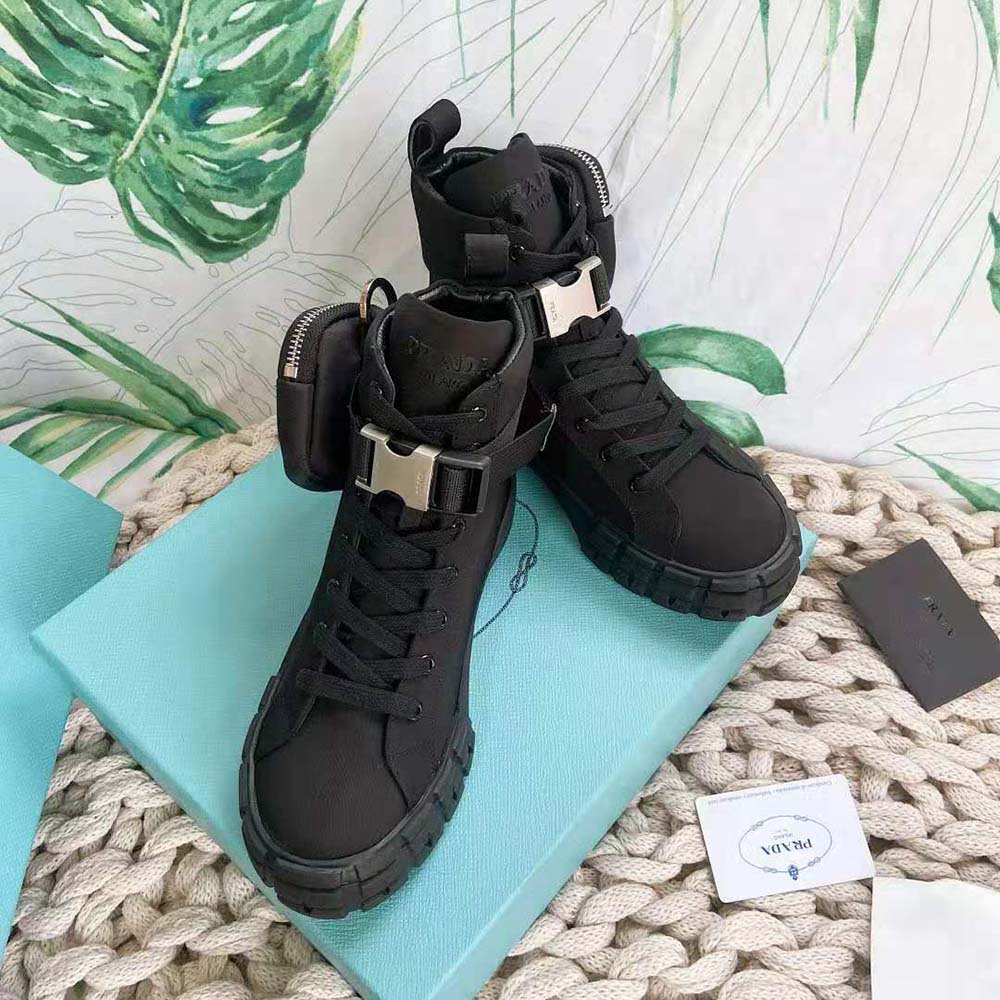 Prada Unisex Wheel Re-Nylon High-top Sneakers-Black - image 4