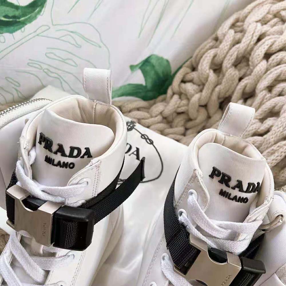 Prada Women Wheel Re-Nylon High-top Sneakers-White - image 9