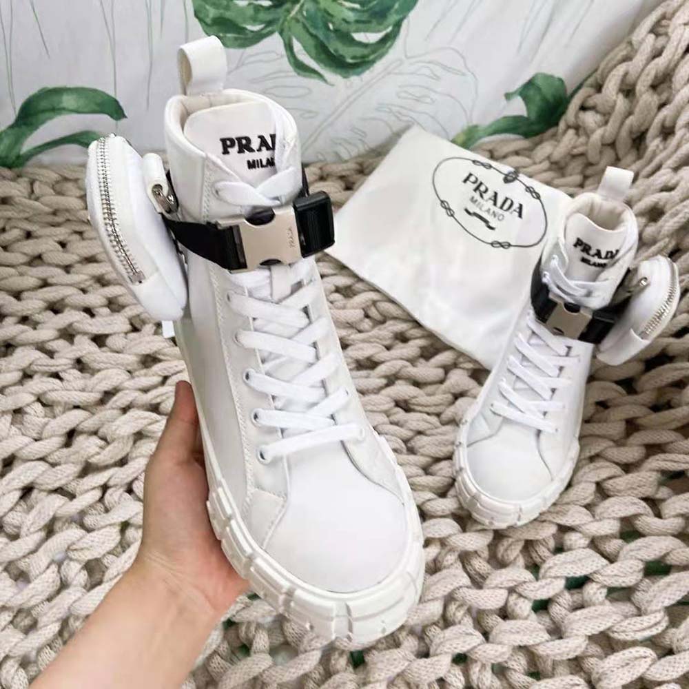 Prada Women Wheel Re-Nylon High-top Sneakers-White - image 4