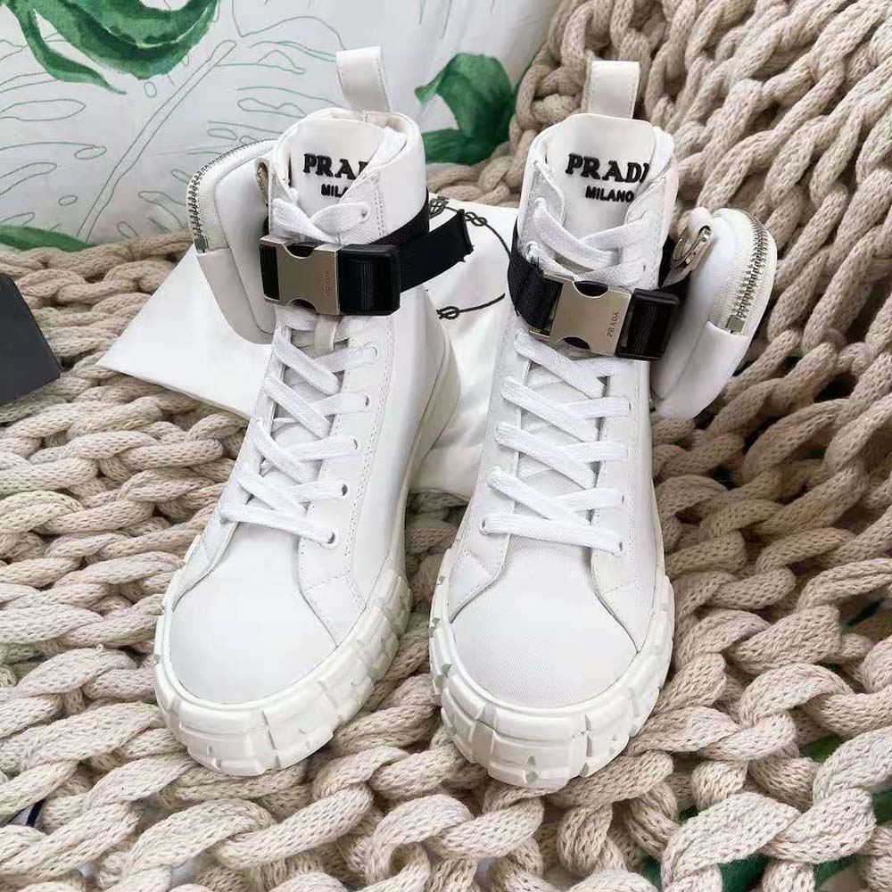 Prada Women Wheel Re-Nylon High-top Sneakers-White - image 5