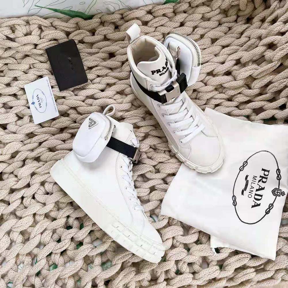 Prada Women Wheel Re-Nylon High-top Sneakers-White - image 6